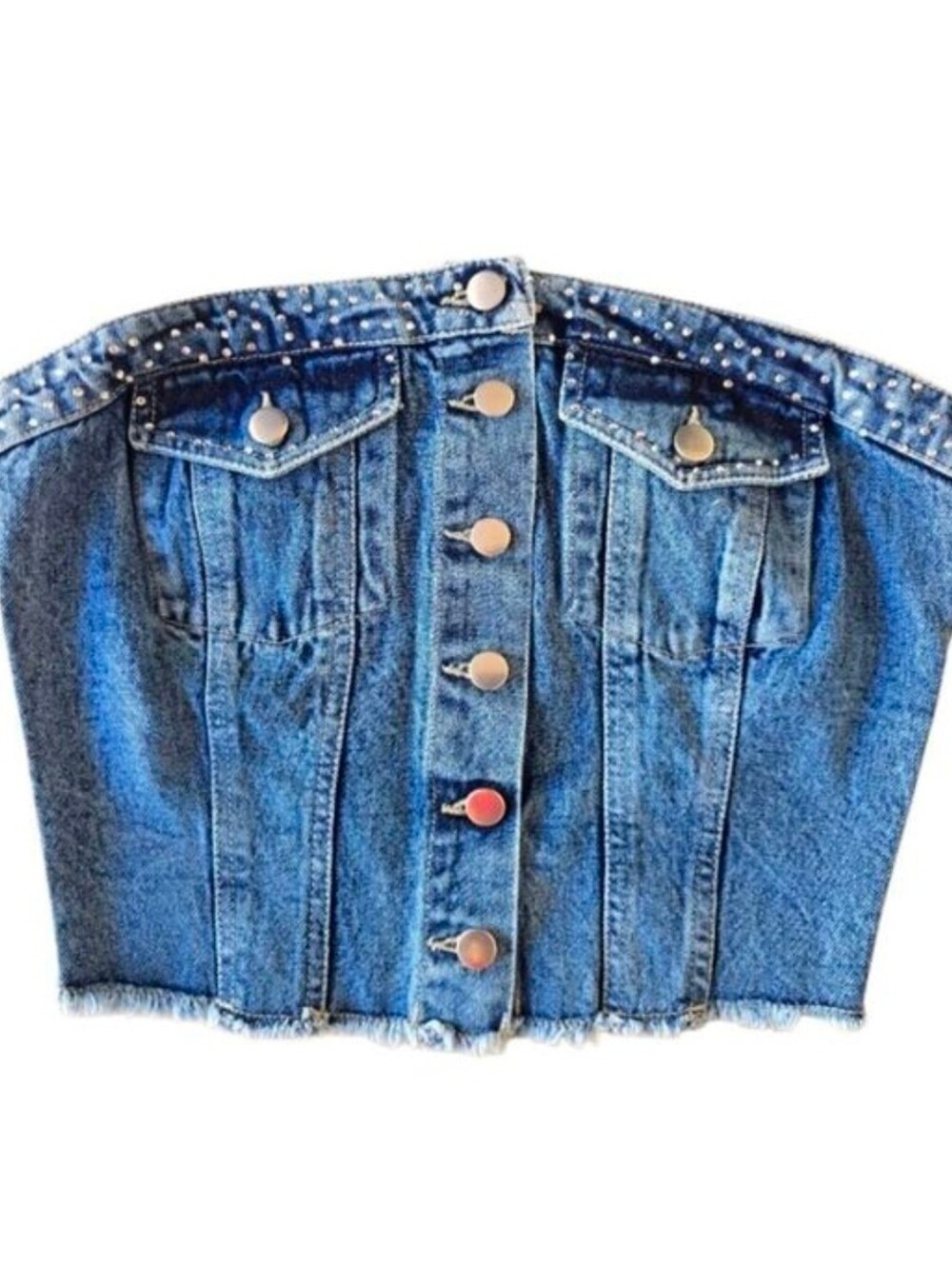 Textured Denim Bustier Top - Picture 6 of 8